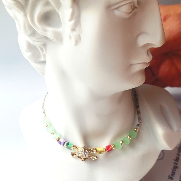 SOLID 925 STERLING SILVER NECKLACE 14 INCH choker skull NEW - Picture 1 of 4